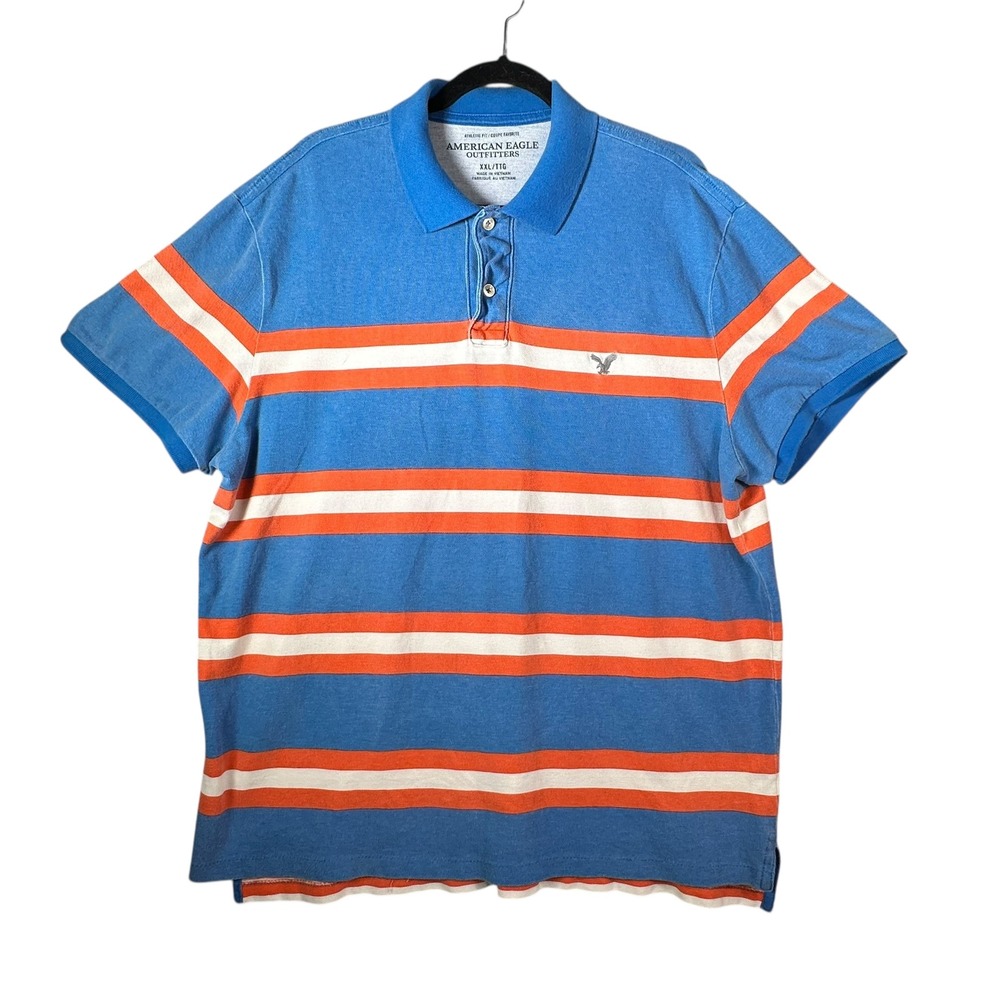 American Eagle Outfitters‎ Mens Polo Shirt Blue Orange Stripe Athletic Fit XXL